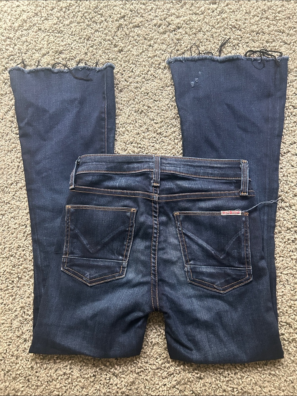 Hudson Jeans Dark Blue Raw Hem Wide Leg Flare Jeans